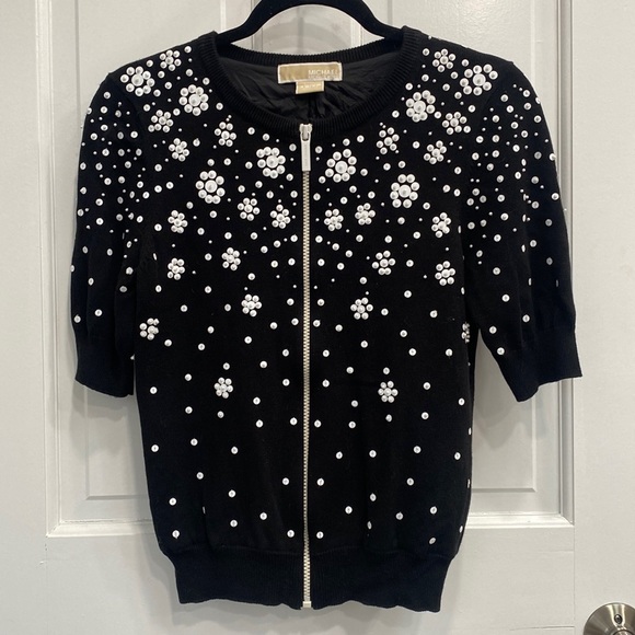 MICHAEL Michael Kors Sequin Zip Cardigan - Picture 2 of 5